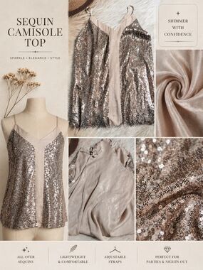 ANDREE BY UNIT Sequin Cami Top — Champagne Beige